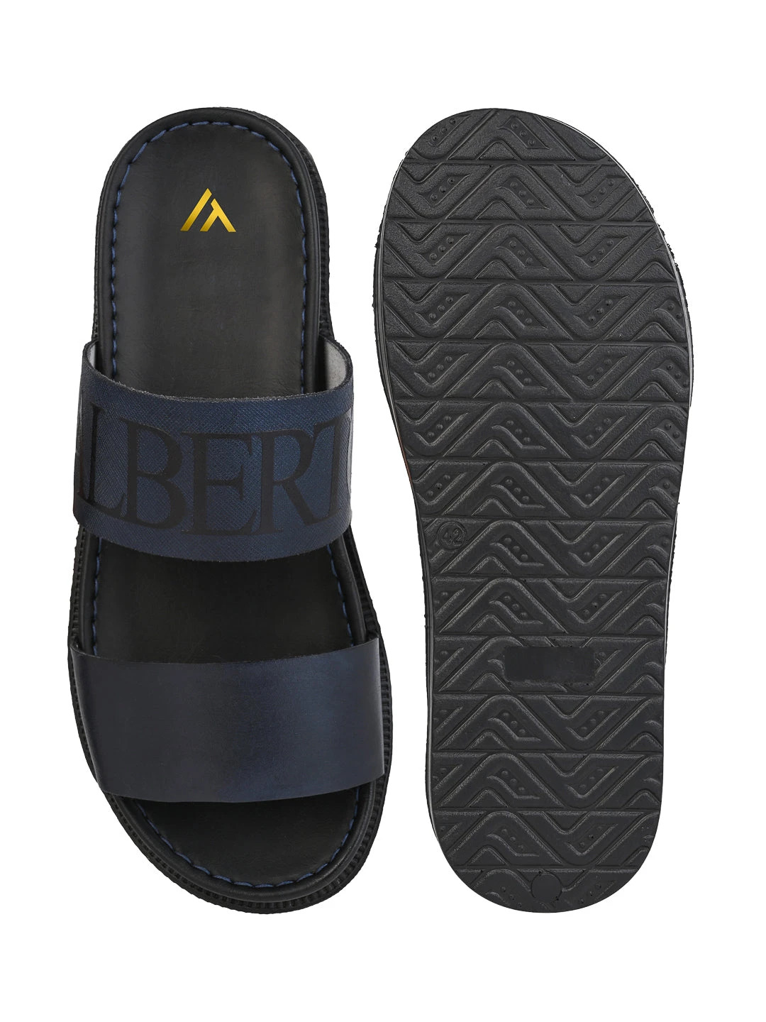 Alberto Torresi PVC Printed Branding Textured Blue Leather Men Slippers 6 Alberto Torresi PVC Printed Branding Textured Blue Leather Men Slippers - Image 6