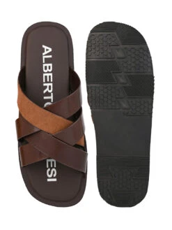 Alberto Torresi 271 Trendy Non Stitched Strap TanLeather Slippers -Urban Shoes Store 05a 2 2