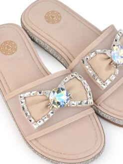 Aberto Torresi Elegant Nude Embellished Slide Sandals – Sparkle With Every Step -Urban Shoes Store 1000 BAIGE 7