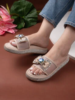 Aberto Torresi Elegant Nude Embellished Slide Sandals – Sparkle With Every Step -Urban Shoes Store 1000 BAIGE 8