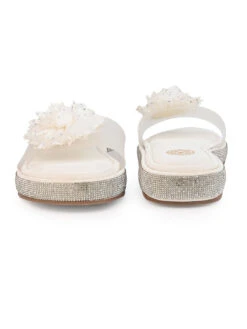 Alberto Torresi White Floral Slide Sandals – Elegant Party Wear With Crystal Detailing -Urban Shoes Store 1001 WHITE 4