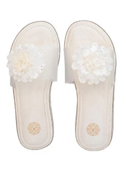 Alberto Torresi White Floral Slide Sandals – Elegant Party Wear With Crystal Detailing -Urban Shoes Store 1001 WHITE 5