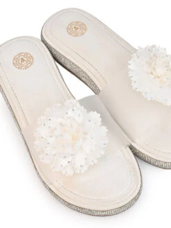 Alberto Torresi White Floral Slide Sandals – Elegant Party Wear With Crystal Detailing -Urban Shoes Store 1001 WHITE 7