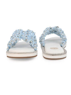Aberto Torresi Blue Embellished Slide Sandals – Chic Design With Crystal Detailing -Urban Shoes Store 1002 BLUE WHITE 4