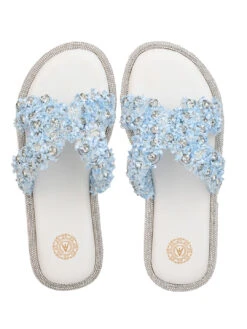 Aberto Torresi Blue Embellished Slide Sandals – Chic Design With Crystal Detailing -Urban Shoes Store 1002 BLUE WHITE 5
