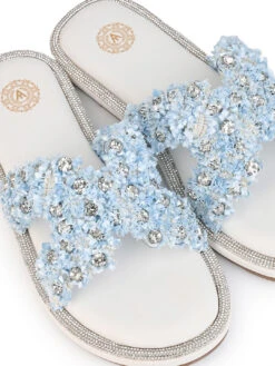 Aberto Torresi Blue Embellished Slide Sandals – Chic Design With Crystal Detailing -Urban Shoes Store 1002 BLUE WHITE 7
