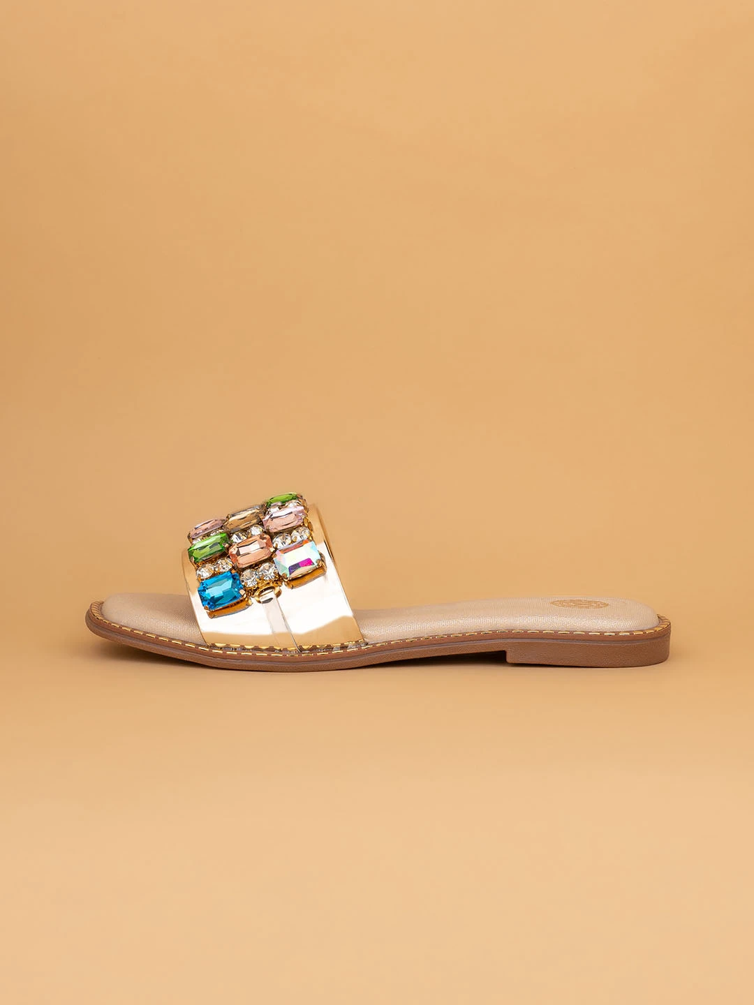 Aberto Torresi Gold Embellished Slide Sandals – Luxe Design With Multicolor Crystals 3 Aberto Torresi Gold Embellished Slide Sandals – Luxe Design With Multicolor Crystals - Image 3