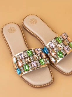 Aberto Torresi Gold Embellished Slide Sandals – Luxe Design With Multicolor Crystals 13 Aberto Torresi Gold Embellished Slide Sandals – Luxe Design With Multicolor Crystals -Urban Shoes Store 1003 MULTI GOLD N 6