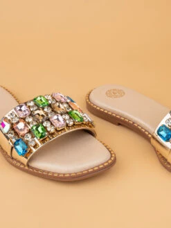 Aberto Torresi Gold Embellished Slide Sandals – Luxe Design With Multicolor Crystals 14 Aberto Torresi Gold Embellished Slide Sandals – Luxe Design With Multicolor Crystals -Urban Shoes Store 1003 MULTI GOLD N 7