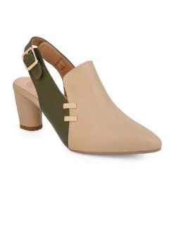 Alberto Torresi Women’s Baige & Olive Slingback Block Heels