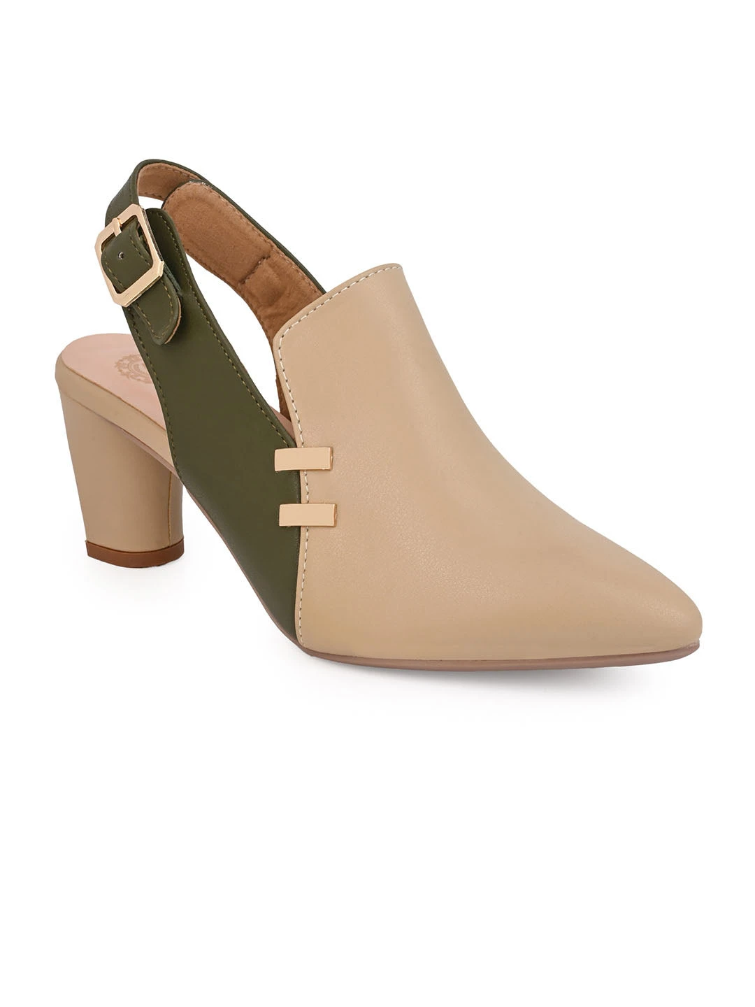 Alberto Torresi Women’s Baige & Olive Slingback Block Heels 1 Alberto Torresi Women’s Baige & Olive Slingback Block Heels