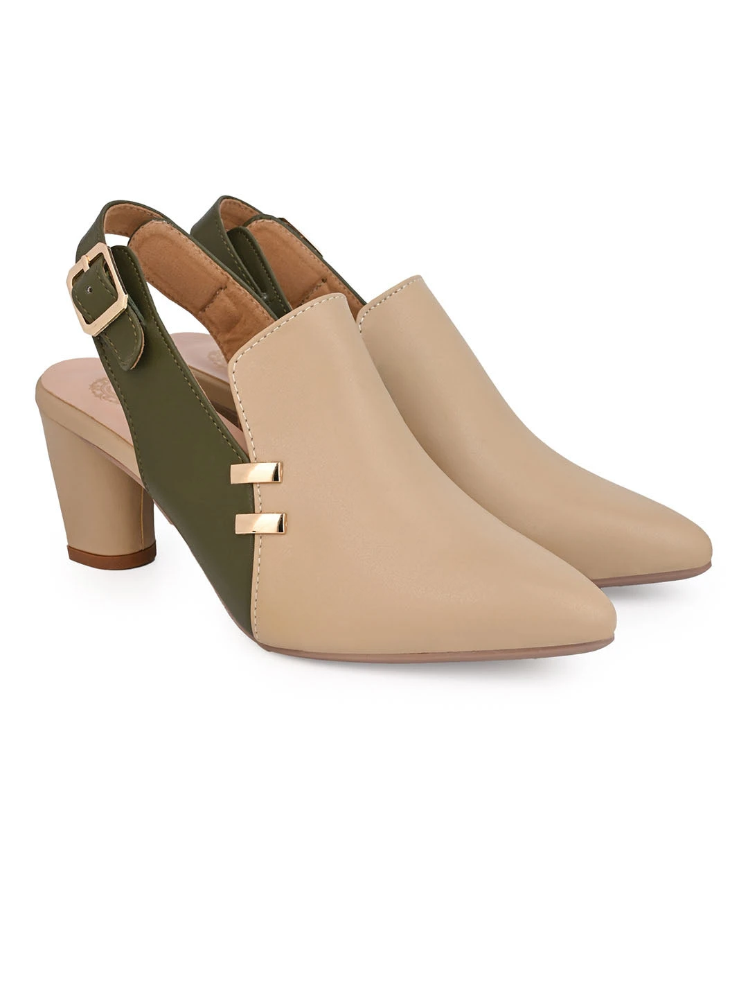 Alberto Torresi Women’s Baige & Olive Slingback Block Heels 2 Alberto Torresi Women’s Baige & Olive Slingback Block Heels - Image 2