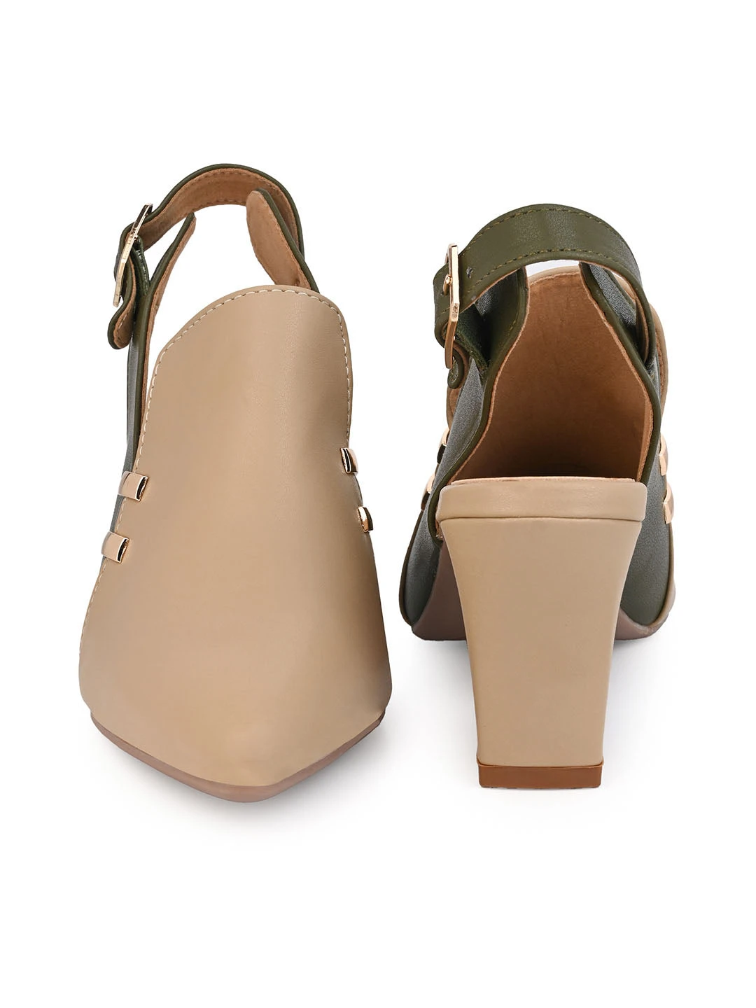 Alberto Torresi Women’s Baige & Olive Slingback Block Heels 4 Alberto Torresi Women’s Baige & Olive Slingback Block Heels - Image 4