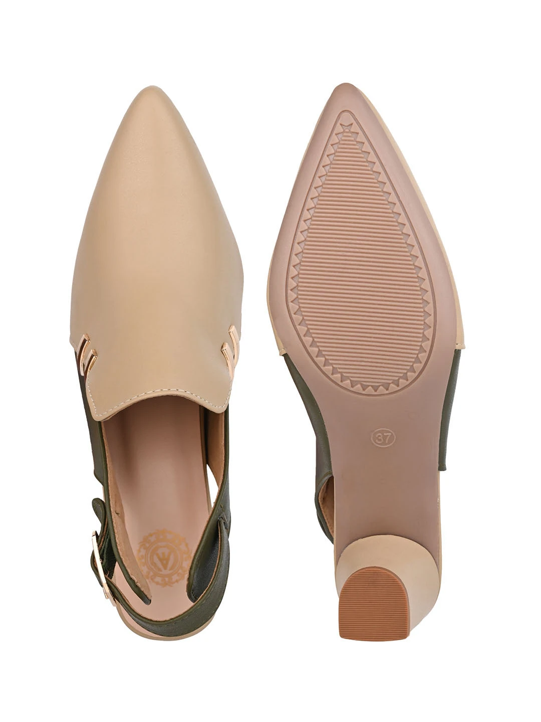 Alberto Torresi Women’s Baige & Olive Slingback Block Heels 6 Alberto Torresi Women’s Baige & Olive Slingback Block Heels - Image 6