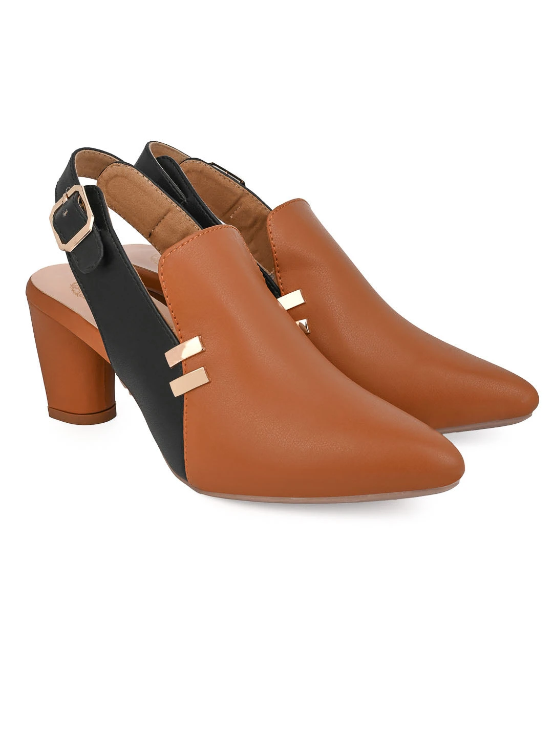 Alberto Torresi Women’s Tan & Black Slingback Block Heels 2 Alberto Torresi Women’s Tan & Black Slingback Block Heels - Image 2