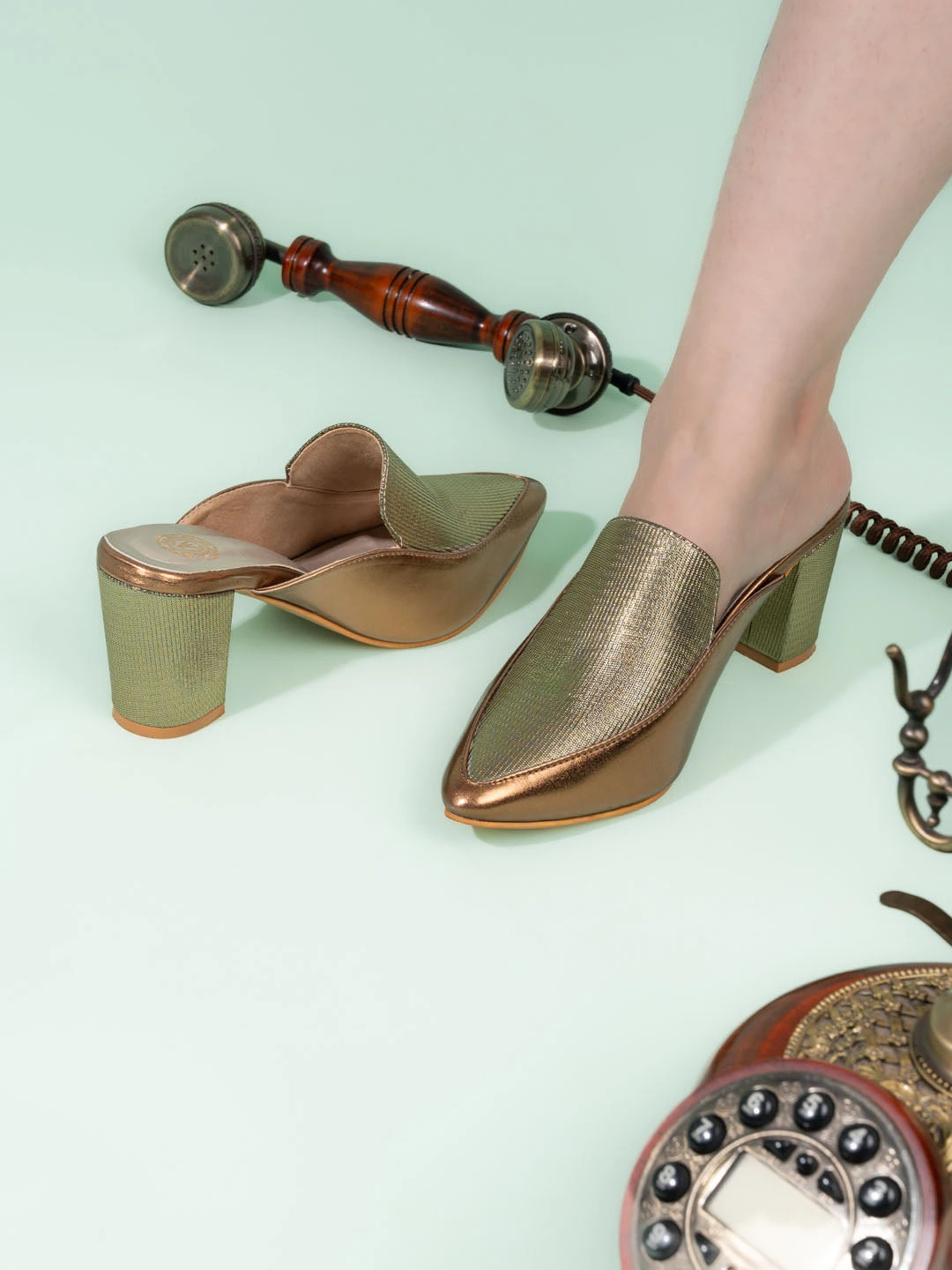 Alberto Torresi Women’s Metallic Gold Block Heel Mules 8 Alberto Torresi Women’s Metallic Gold Block Heel Mules - Image 8