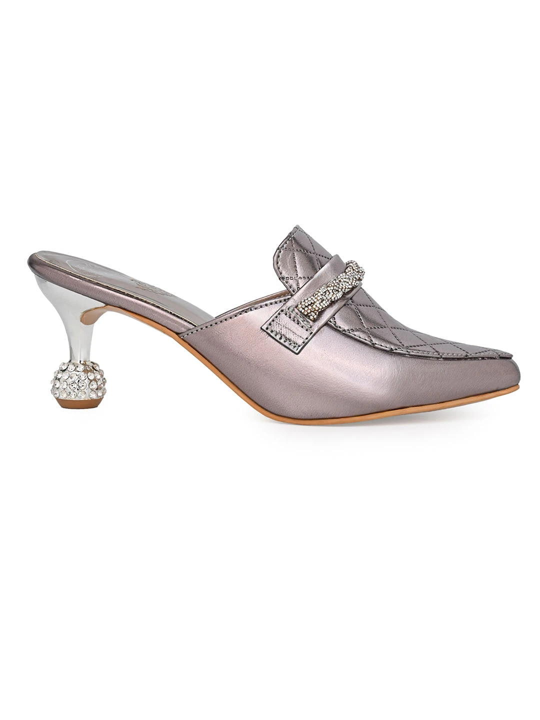 Alberto Torresi Women’s Metallic Quilted Mules With Embellished Heels 2 Alberto Torresi Women’s Metallic Quilted Mules With Embellished Heels - Image 2