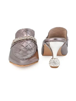 Alberto Torresi Women’s Metallic Quilted Mules With Embellished Heels 9 Alberto Torresi Women’s Metallic Quilted Mules With Embellished Heels -Urban Shoes Store 1022 SILVER 4