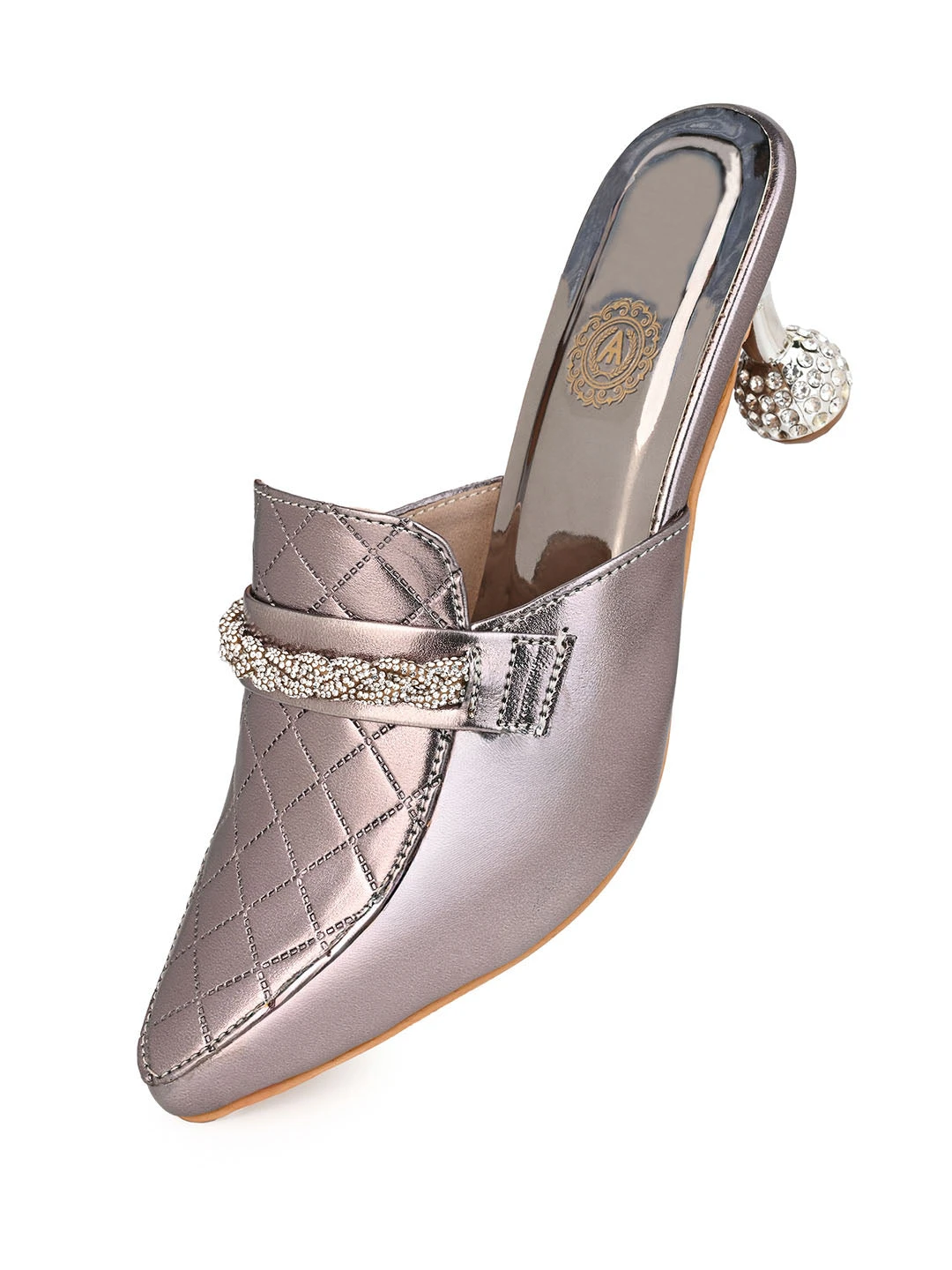 Alberto Torresi Women’s Metallic Quilted Mules With Embellished Heels 4 Alberto Torresi Women’s Metallic Quilted Mules With Embellished Heels - Image 4
