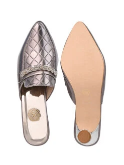 Alberto Torresi Women’s Metallic Quilted Mules With Embellished Heels 11 Alberto Torresi Women’s Metallic Quilted Mules With Embellished Heels -Urban Shoes Store 1022 SILVER 6
