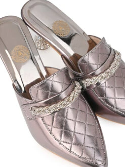 Alberto Torresi Women’s Metallic Quilted Mules With Embellished Heels 12 Alberto Torresi Women’s Metallic Quilted Mules With Embellished Heels -Urban Shoes Store 1022 SILVER 7