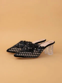 Alberto Torresi Elegant BlackNet Pointed Synthetic Heel -Urban Shoes Store 1023 BLACK 5