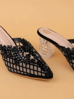 Alberto Torresi Elegant BlackNet Pointed Synthetic Heel -Urban Shoes Store 1023 BLACK 6