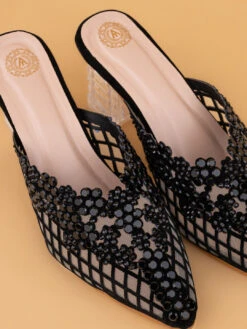 Alberto Torresi Elegant BlackNet Pointed Synthetic Heel -Urban Shoes Store 1023 BLACK 7