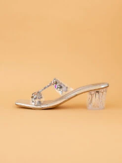 Aberto Torresi Embellished Slip-On Transparent StrapBlock Heels -Urban Shoes Store 1024 Silver 3