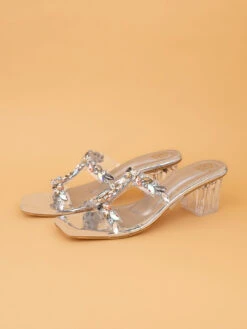 Aberto Torresi Embellished Slip-On Transparent StrapBlock Heels -Urban Shoes Store 1024 Silver 5