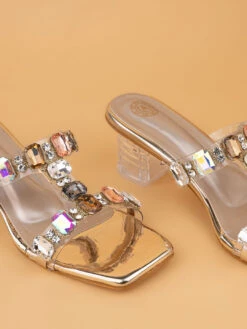 Alberto Torresi Gold-Toned Crystal Ankle-Strap Synthetic Heels -Urban Shoes Store 1025 GOLD 6