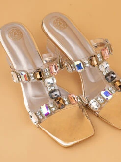 Alberto Torresi Gold-Toned Crystal Ankle-Strap Synthetic Heels -Urban Shoes Store 1025 GOLD 7
