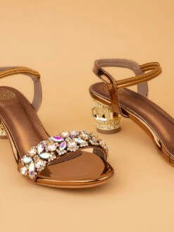 Alberto Torresi Iridescent Stone Embellished Synthetic Heels Sandal -Urban Shoes Store 1026 COPPER 6