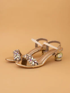 Alberto Torresi Stone Embellished Strap High Fashion Block Synthetic Heel 7 Alberto Torresi Stone Embellished Strap High Fashion Block Synthetic Heel -Urban Shoes Store 1026 GOLD 5