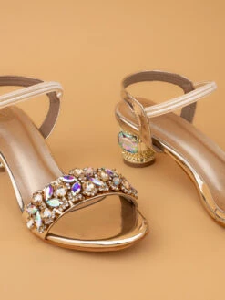 Alberto Torresi Stone Embellished Strap High Fashion Block Synthetic Heel 8 Alberto Torresi Stone Embellished Strap High Fashion Block Synthetic Heel -Urban Shoes Store 1026 GOLD 6