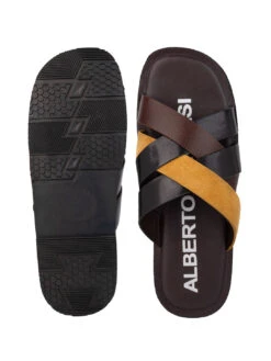 Alberto Torresi 271 Trendy Non Stitched StrapBlack Leather Men Slippers -Urban Shoes Store 59271 BLACK YELLOW 3