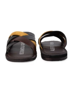 Alberto Torresi 271 Trendy Non Stitched StrapBlack Leather Men Slippers -Urban Shoes Store 59271 BLACK YELLOW 5