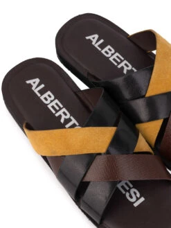 Alberto Torresi 271 Trendy Non Stitched StrapBlack Leather Men Slippers -Urban Shoes Store 59271 BLACK YELLOW 7