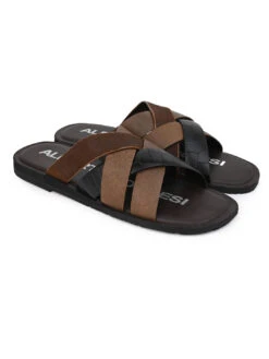 Alberto Torresi 272 Trendy Non Stitched Strap Black Leather Slippers -Urban Shoes Store 59272 BLACK CROCO 2