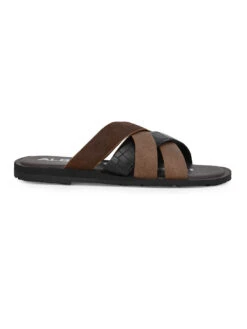 Alberto Torresi 272 Trendy Non Stitched Strap Black Leather Slippers -Urban Shoes Store 59272 BLACK CROCO 3