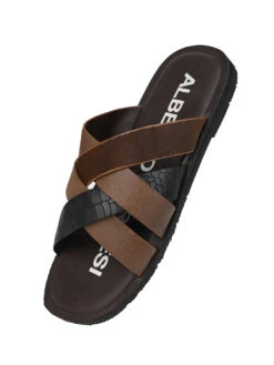 Alberto Torresi 272 Trendy Non Stitched Strap Black Leather Slippers -Urban Shoes Store 59272 BLACK CROCO 4