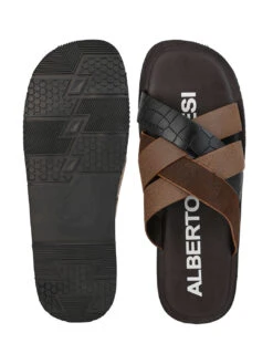 Alberto Torresi 272 Trendy Non Stitched Strap Black Leather Slippers -Urban Shoes Store 59272 BLACK CROCO 6