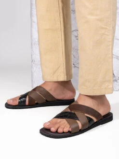 Alberto Torresi 272 Trendy Non Stitched Strap Black Leather Slippers