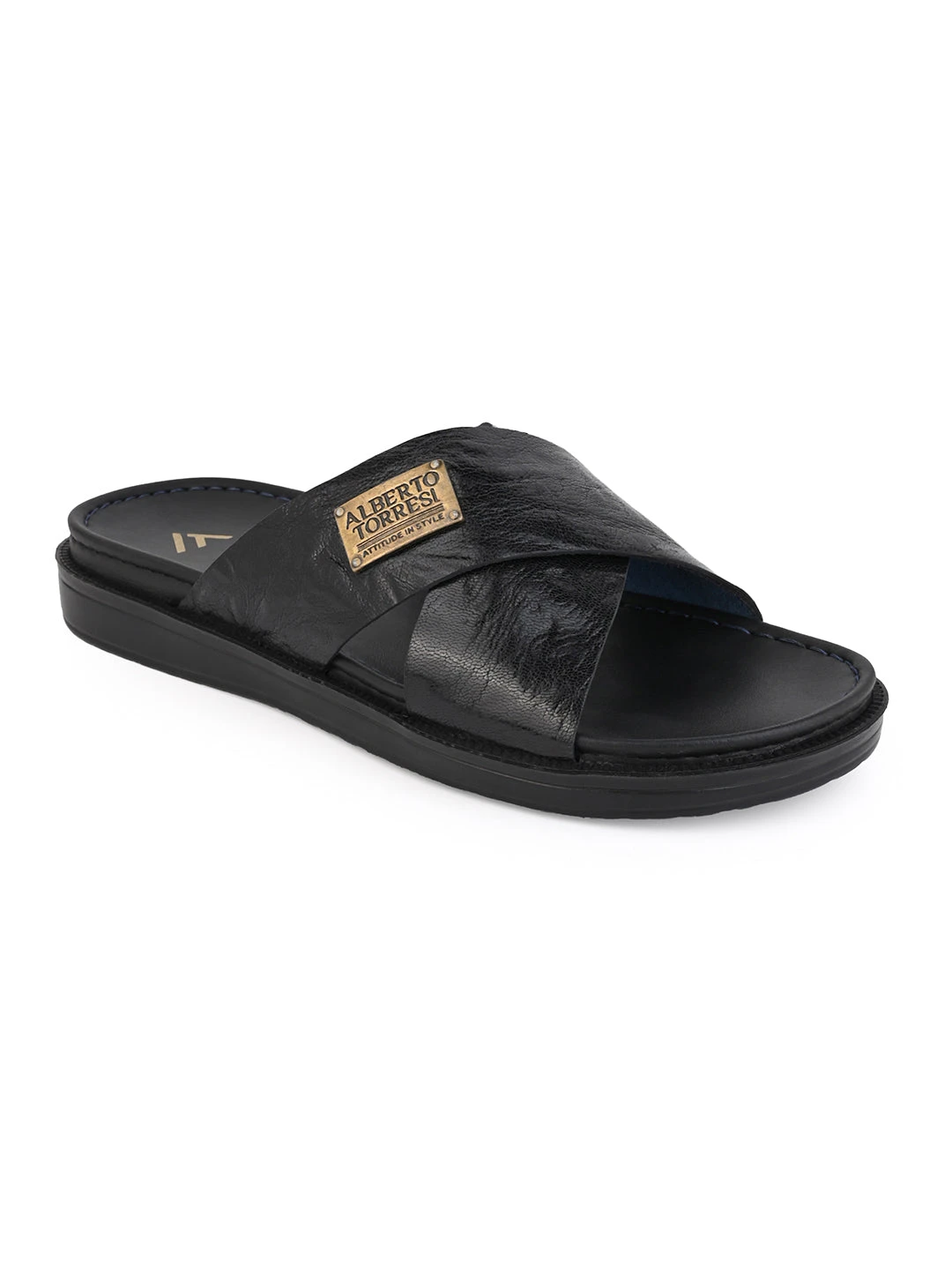 Alberto Torresi Barleta Black Leather Men Slippers 3 Alberto Torresi Barleta Black Leather Men Slippers - Image 3