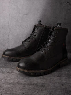 Black Leather Lace Up Boots -Urban Shoes Store 88558BLACK 1