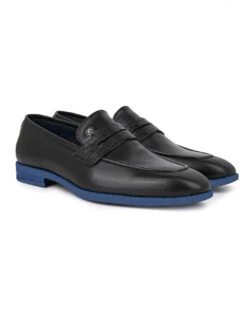 Alberto Torresi Hungary Series 610 Branded Sole Saddle Black Loafers 13 Alberto Torresi Hungary Series 610 Branded Sole Saddle Black Loafers -Urban Shoes Store 88610 BLACK BLUE 2
