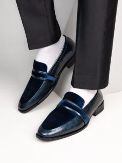 Alberto Torresi Wedding Patent Blue Crinkle Suede Shoes