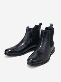 Alberto Torresi Black Croc-Textured Leather Chelsea Boots For Men -Urban Shoes Store 88656 BLACK 1