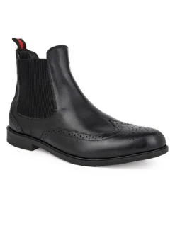Alberto Torresi Black Leather Brogue Chelsea Boots For Men 10 Alberto Torresi Black Leather Brogue Chelsea Boots For Men -Urban Shoes Store 88657 BLACK 1