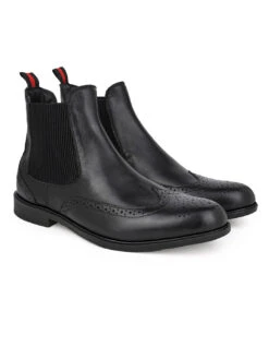 Alberto Torresi Black Leather Brogue Chelsea Boots For Men 11 Alberto Torresi Black Leather Brogue Chelsea Boots For Men -Urban Shoes Store 88657 BLACK 2